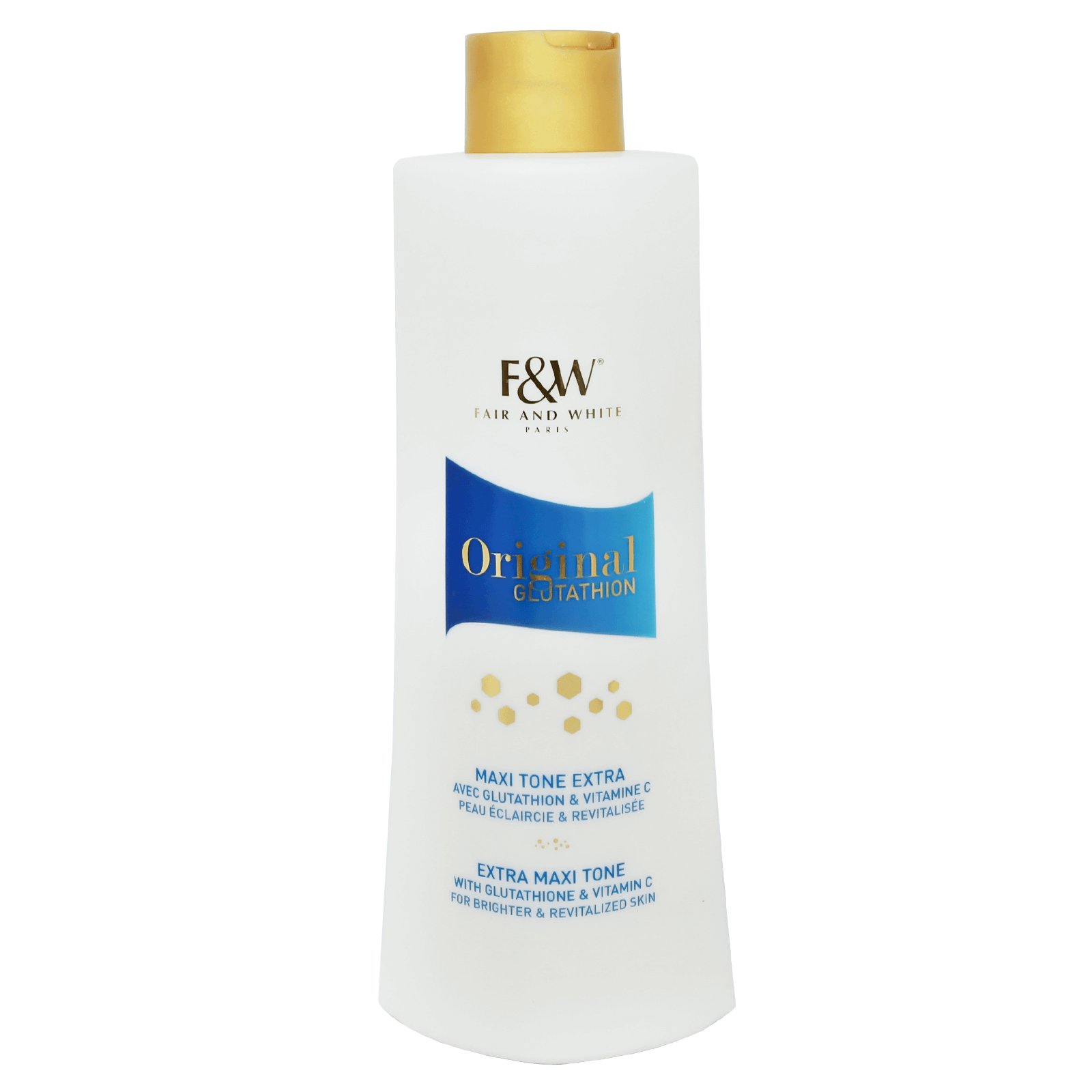 fair and white original glutathione maxi tone Fair & White Original Glutathione Maxi tone Extra this unique maxi tone  formula contains glutathione, detoxifying agent combined with stimulating  benefits of vitamin C. It design to brighten the complexion and tone main image 0