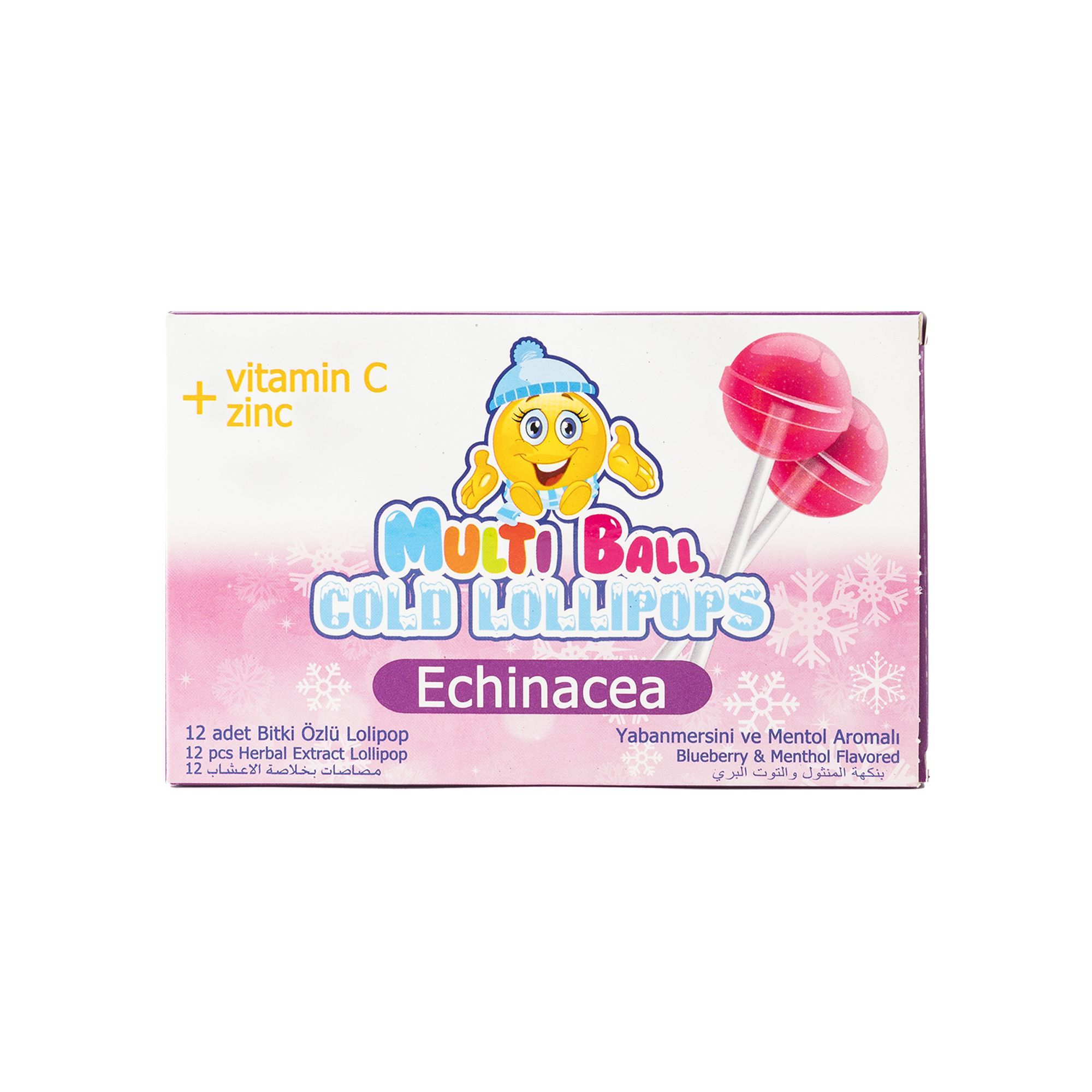 Multiball Cold Echinacea + Vitamin C Zinc Bluberry Flavored 12 Lollipop