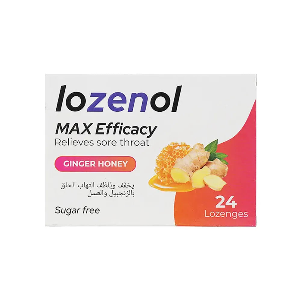 لوزينول حبوب مص لإلتهاب الحلق بالزنجبيل والعسل خالي من السكر 24 قرص