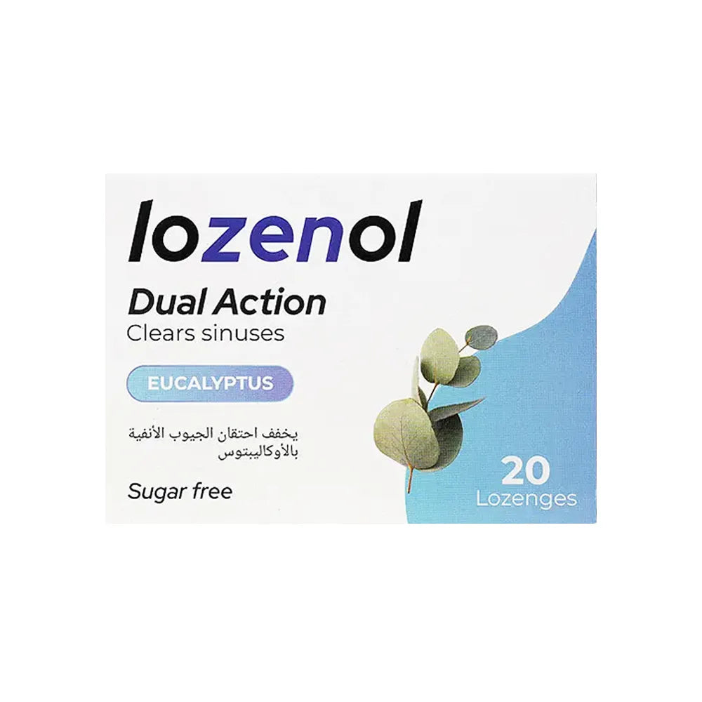 لوزينول حبوب مص لإلتهاب الحلق وتخفيف احتقان الجيوب الأنفية بالأوكاليبتوس خالي من السكر 20 قرص