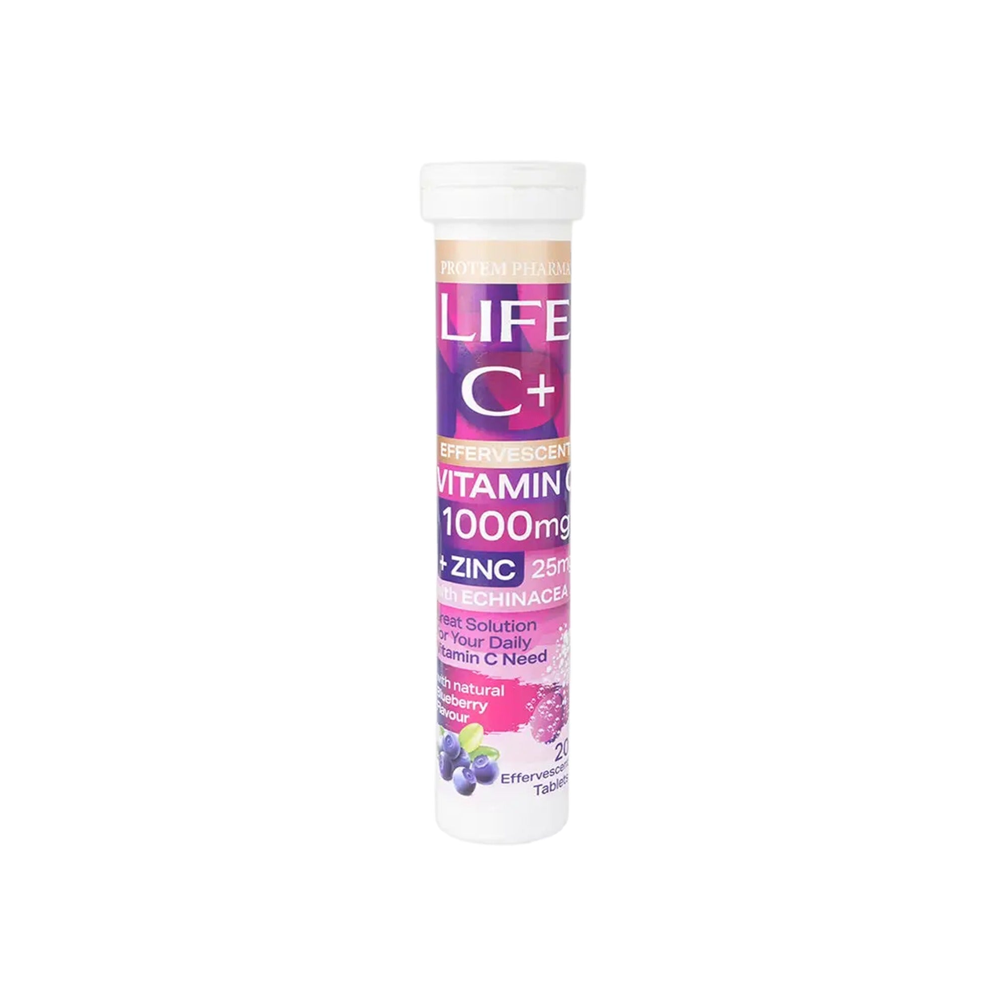 Protem Pharma Life C+ 1000mg+Zinc 25mg 20 Tab-Blueberry