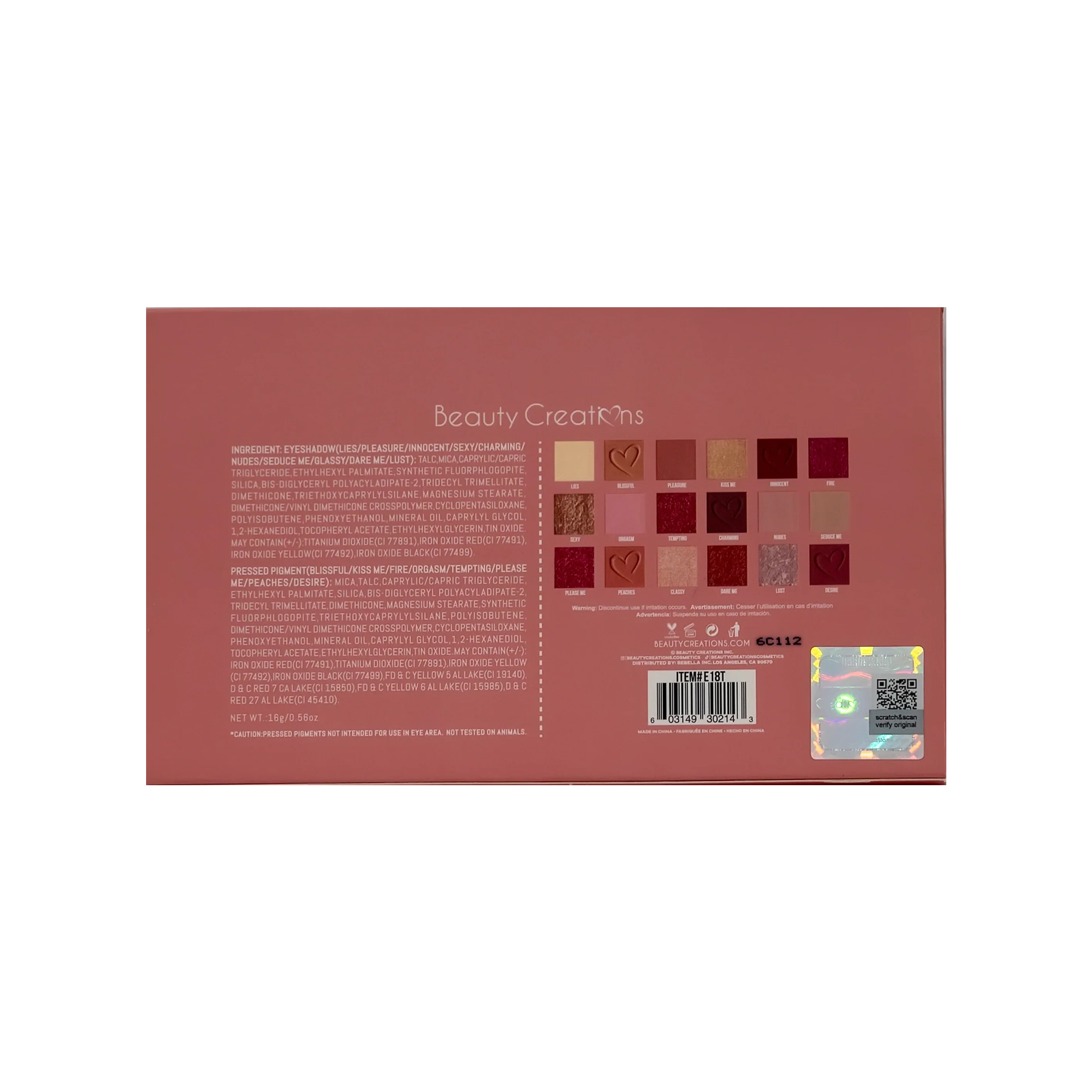 Beauty Creations Tease Me Eyeshadow 18 Color Pallet