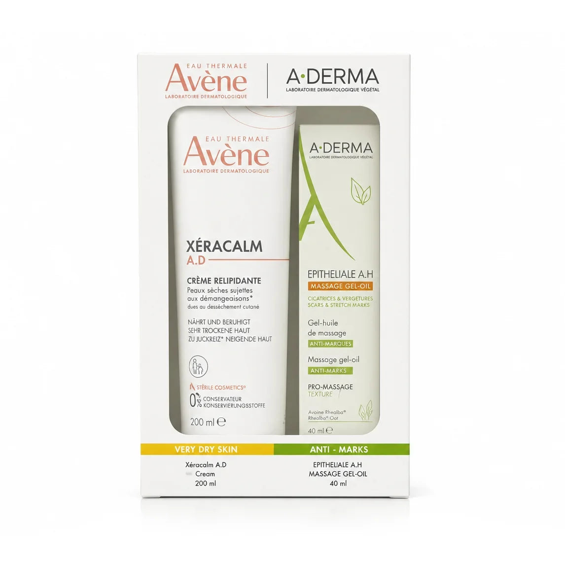 Avene Xeracalm A.D Cream 200ml + A-Derma Epitheliale A.H 200ml Free