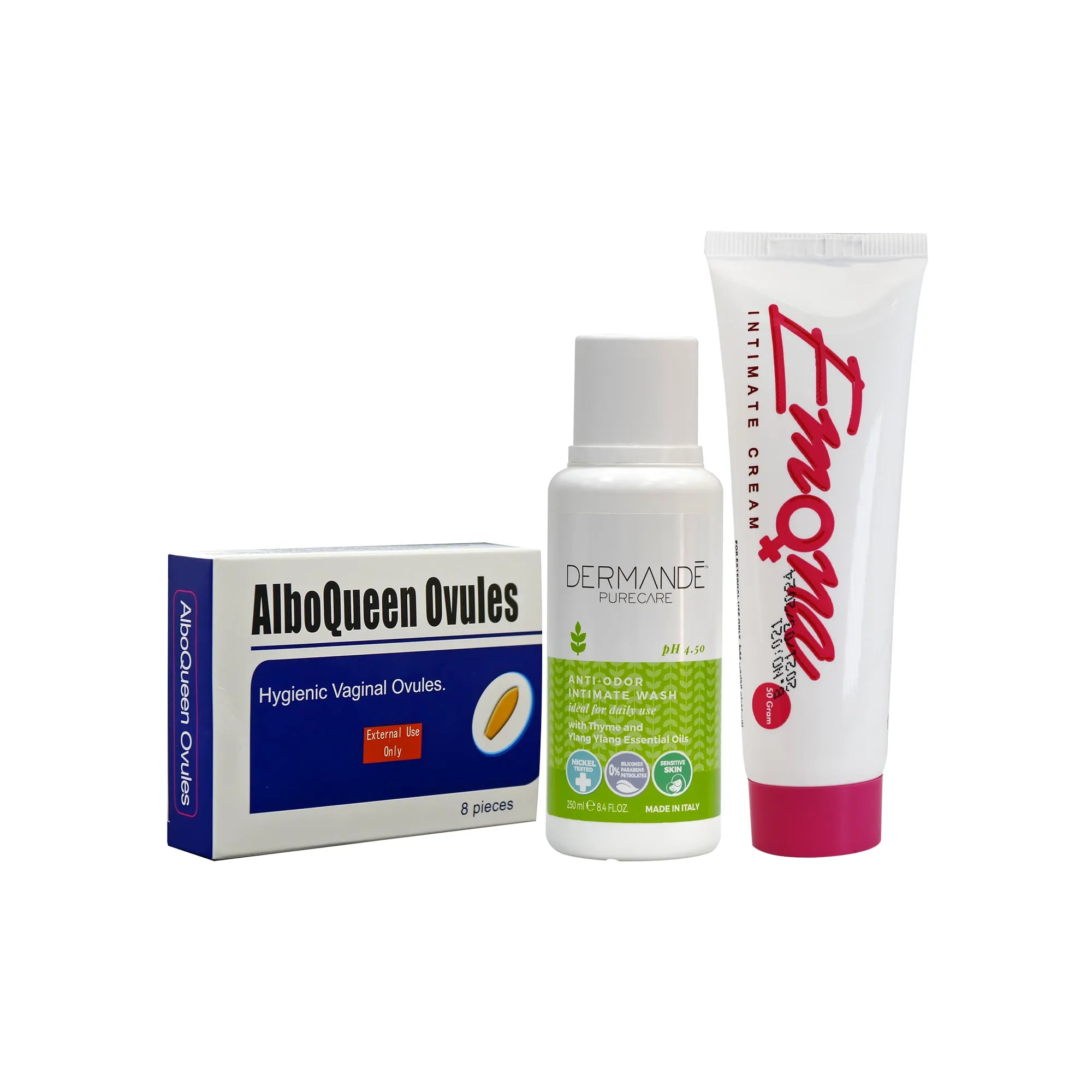 مجموعة عرض غسول نسائي مضاد للرائحة + تحاميل البوكوين 8 تحاميل + كريم ايمونا