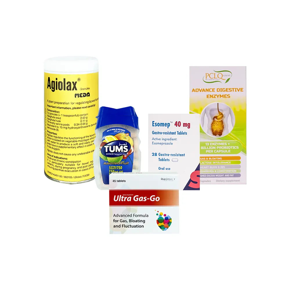 Package Esomep+PCLQ Advance Digestive + Tums Assorted Fruit+Ultra Gas Go + Agiolax Granules