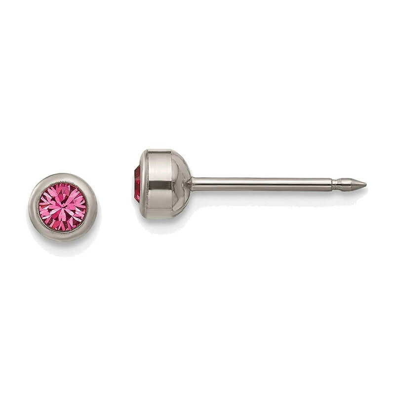 Inverness 282E White Gold Rose Crystal Bezel Earrings 14KT 3mm
