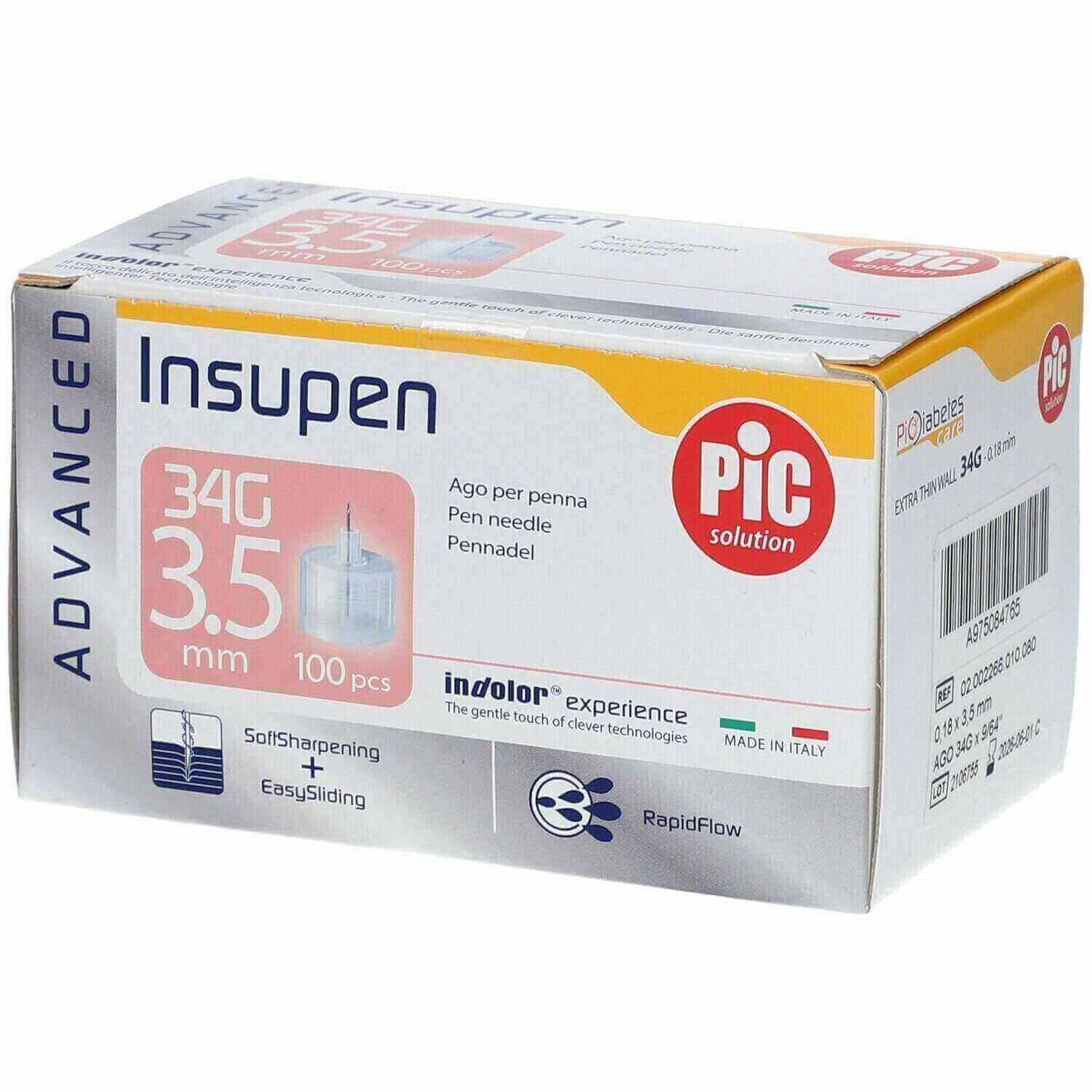 Pic Insupen Needles Extra Thin Wall 34 G 3.5 mm 100 Pcs