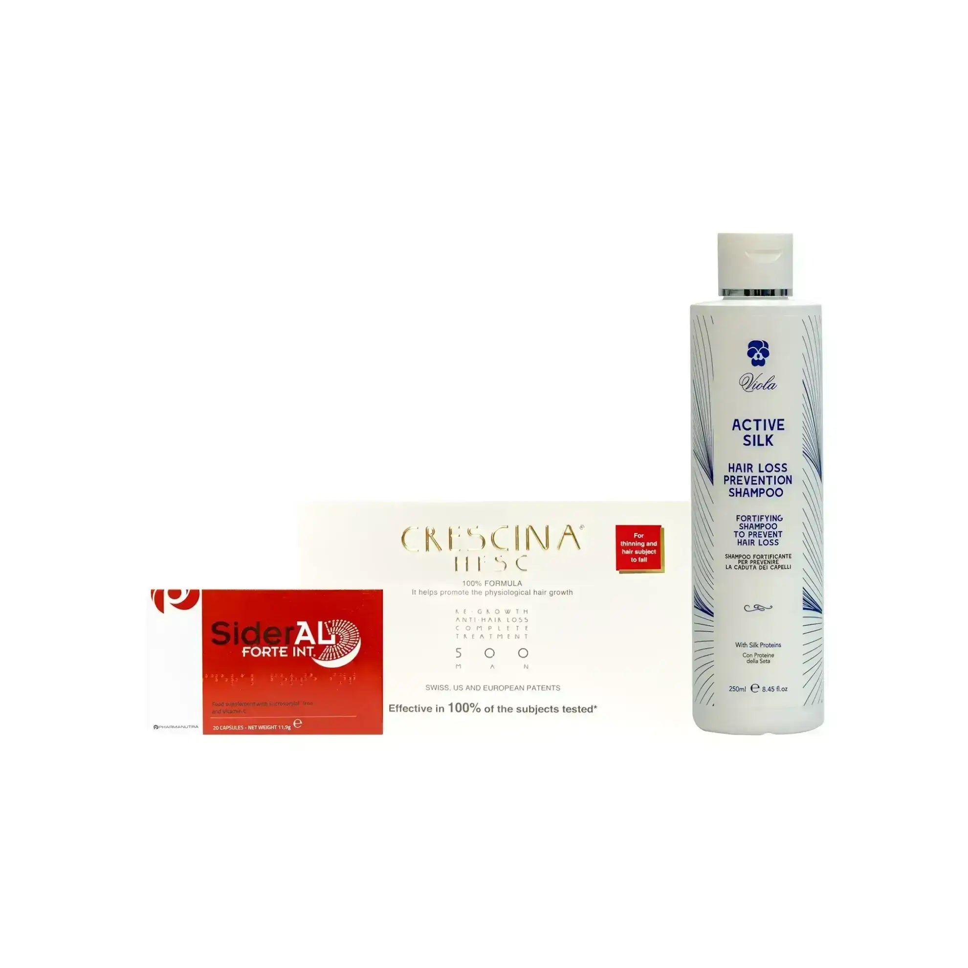 حزمة Crescina 500 Man 10Tc + 10 Fl وشامبو Viola لتساقط الشعر وكبسولات Sidral