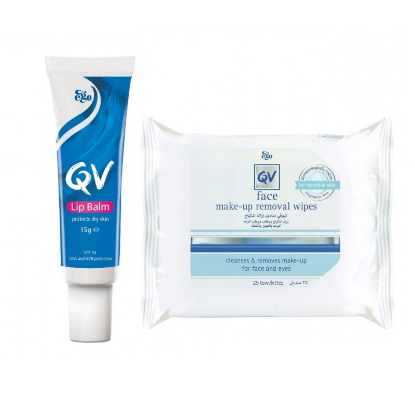 QV Lip Balm 15G + QV Face Make Up Removal Wipes Free Offer