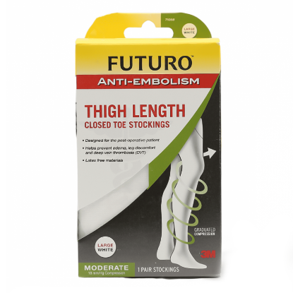 Futuro Anti-Embolism Stockings Thigh Length White Large Regular 