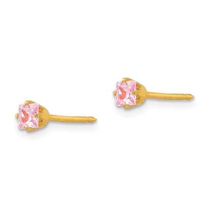 Inverness 470E GP Pink Square CZ Earrings 14KT 3 mm
