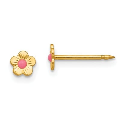 Inverness 845E Mini Flower With Pink Center Earrings 14 KT