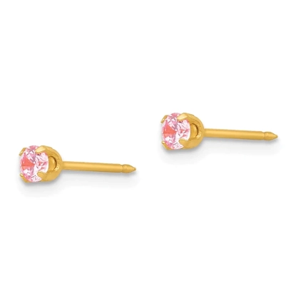 Inverness 65E GP Pink CZ Earrings 14KT 3mm