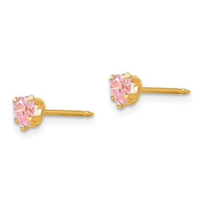 Inverness 471E Pink Heart CZ Earrings 14KT 4mm