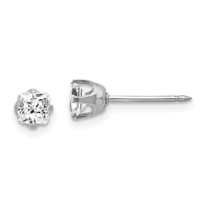 Inverness 139E White Gold Square CZ Earrings 14KT 5mm