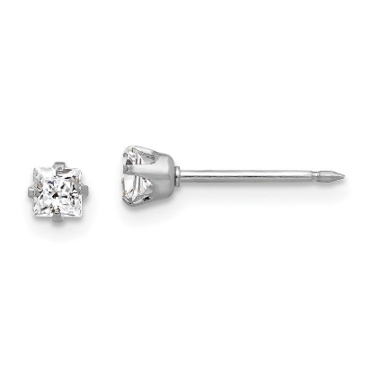 Inverness 130E White Gold Square CZ Earrings 14KT 3mm