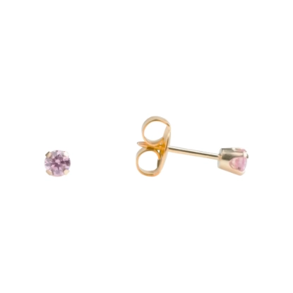 Studex 18K Gold Tiff Pink Cubic Zirconia Earrings 3 mm 